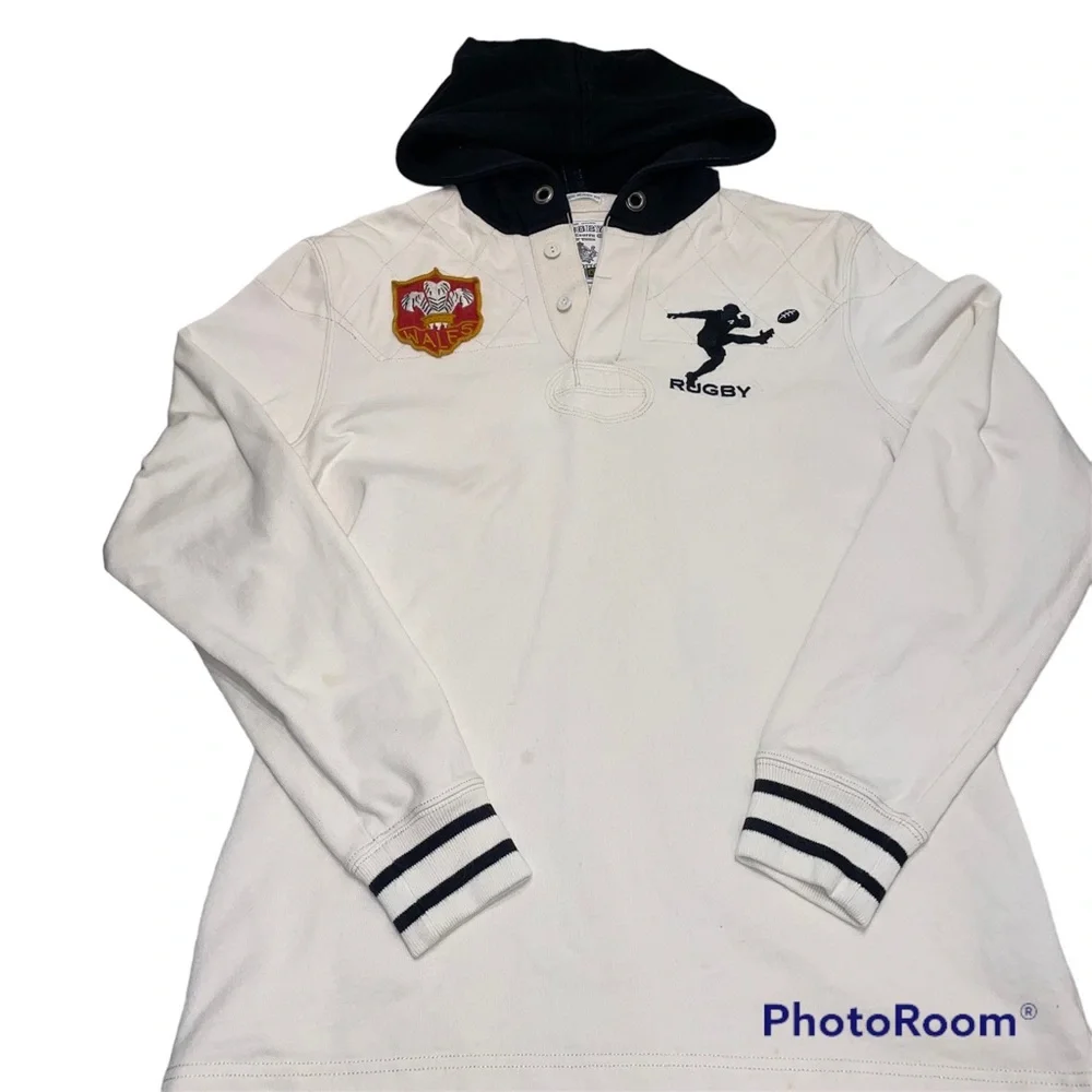 Vtg Ralph Lauren Wales Dragon Rugby Long Sleeve Hooded #2 Jersey Shirt Mens S - Picture 1 of 13